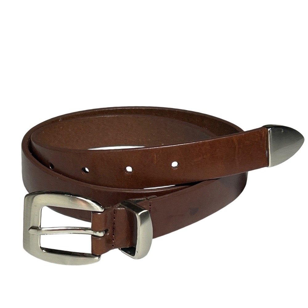 Relativity Brown Genuine Leather Belt Silver Buckle Metal Tip Large (30"-34")‎